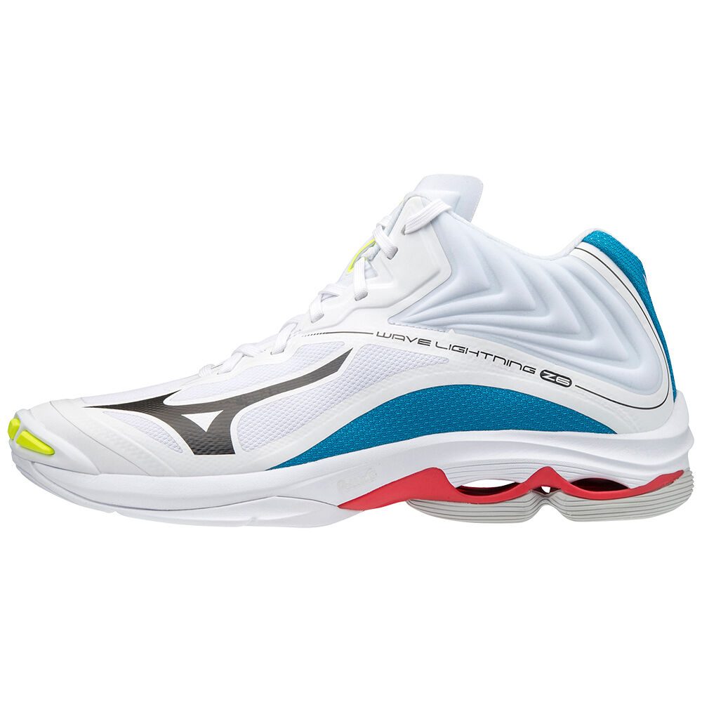 Mens Mizuno Wave Lightning Z6 Mid Volleyball Shoes White/Black/Blue Philippines (EMFUJS057)